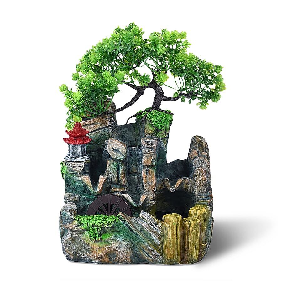 Home Decorative Forest Theme Water Fountain with LED Light (Size 19x18 Cm)