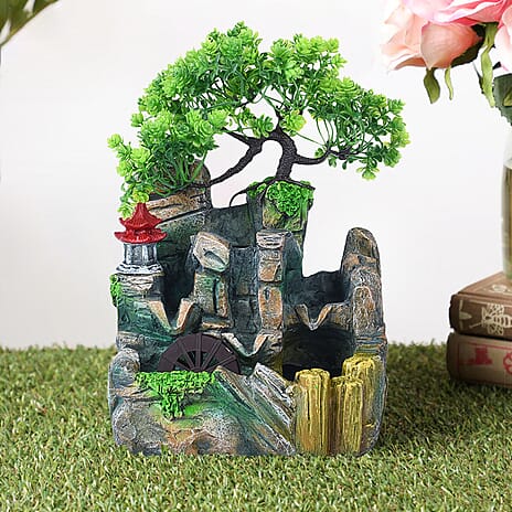 Home Decorative Forest Theme Water Fountain with LED Light (Size 19x18 Cm)