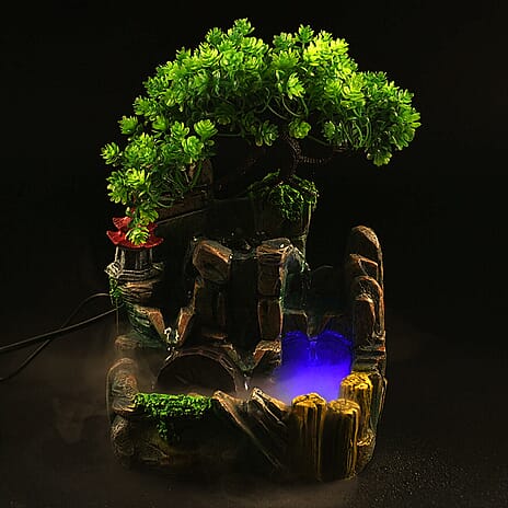 Home Decorative Forest Theme Water Fountain with LED Light (Size 19x18 Cm)