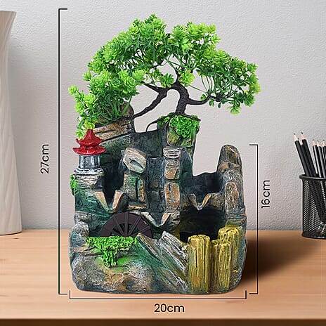 Home Decorative Forest Theme Water Fountain with LED Light (Size 19x18 Cm)