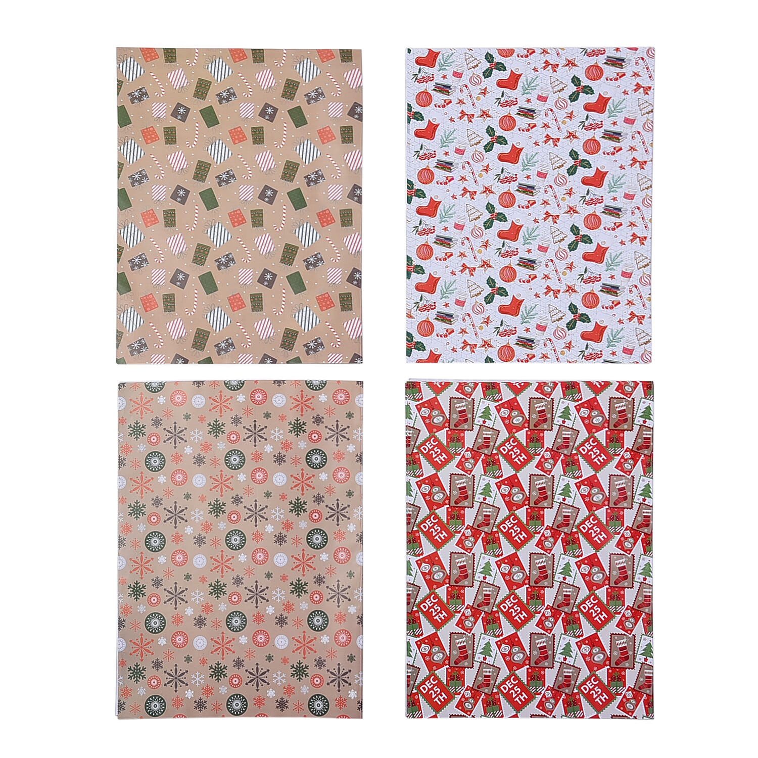 Set of 40 - Christmas Theme Wrapping Gift Papers (Size 74x51 Cm) - Beige and Multi