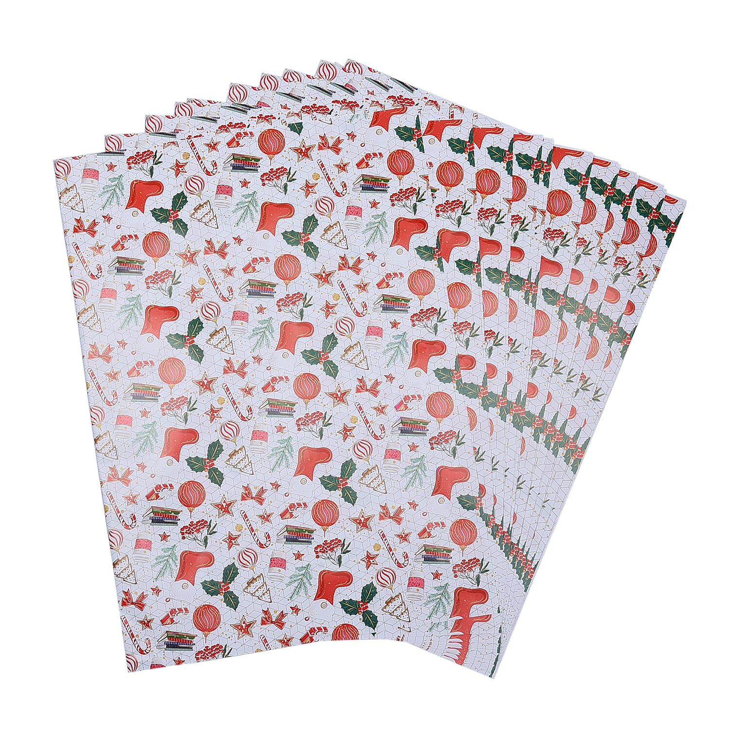 Set of 40 - Christmas Theme Wrapping Gift Papers (Size 74x51 Cm) - Beige and Multi