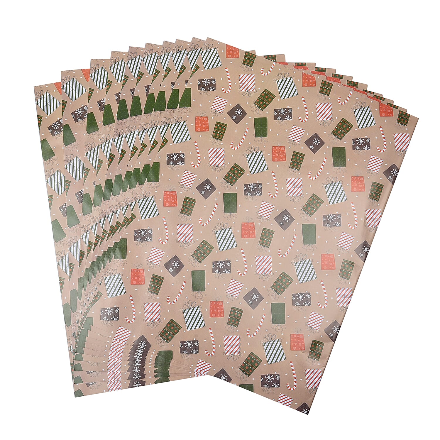 Set of 40 - Christmas Theme Wrapping Gift Papers (Size 74x51 Cm) - Beige and Multi