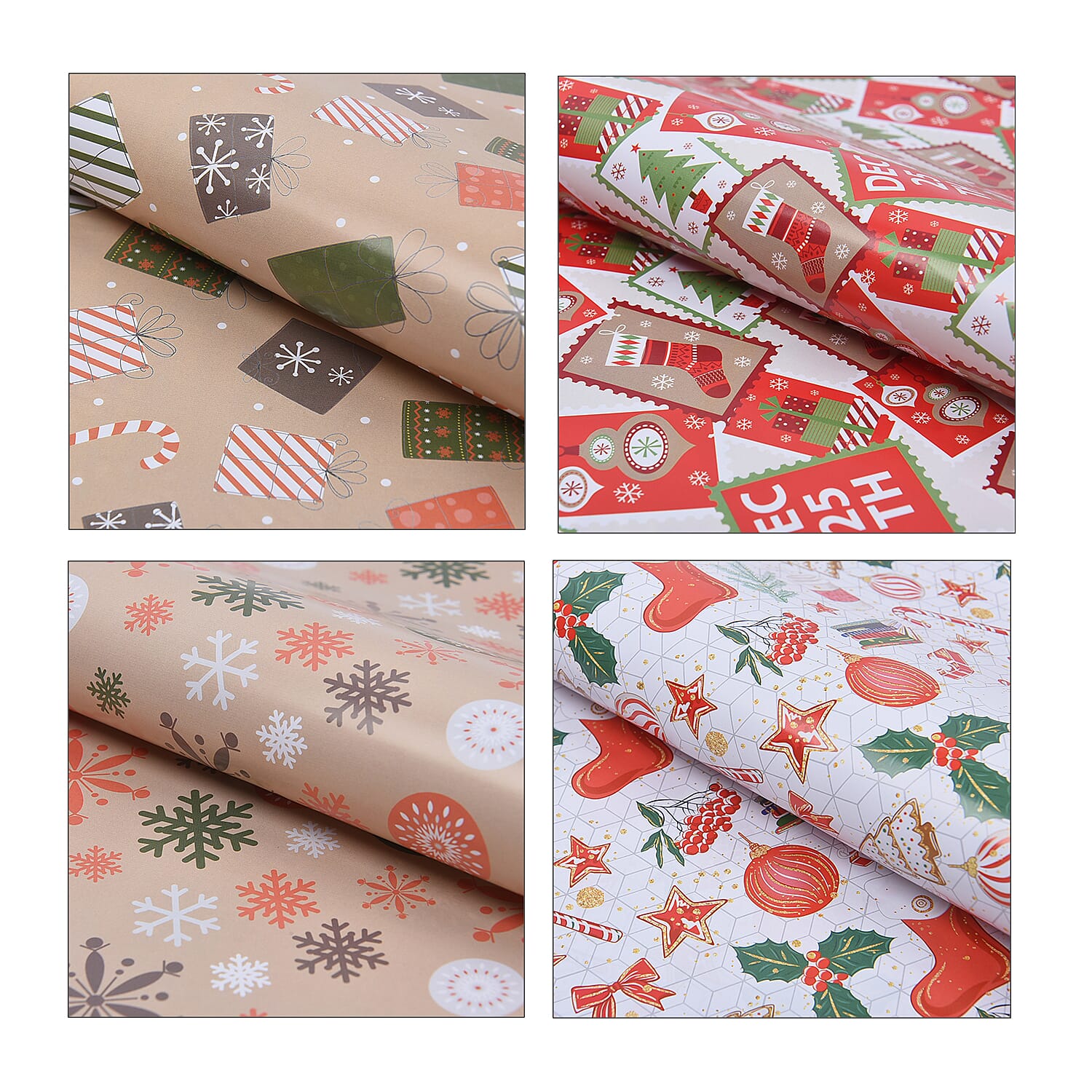 Set of 40 - Christmas Theme Wrapping Gift Papers (Size 74x51 Cm) - Beige and Multi