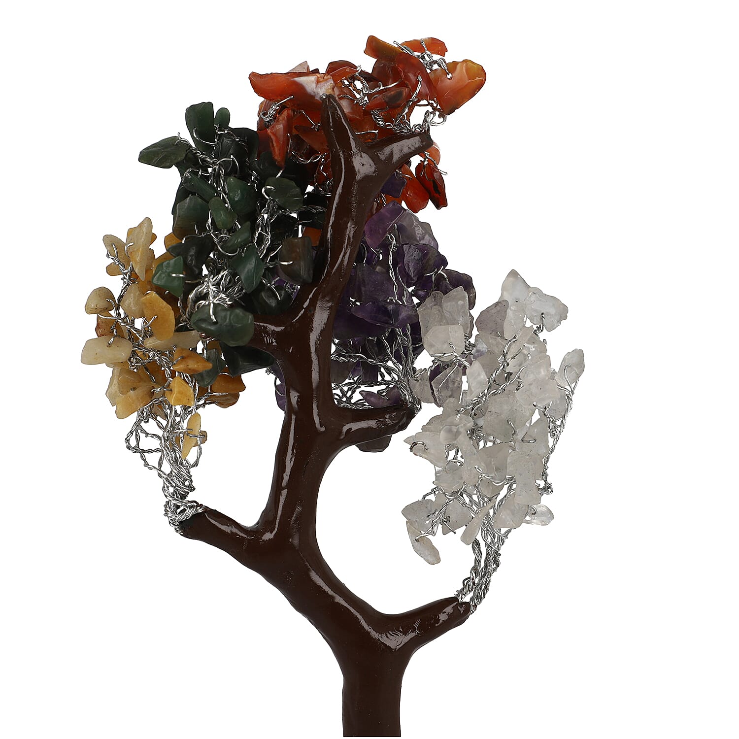 Handmade Multi Gemstone Bonsai Feng Shui Tree with Wooden Base (Size 23 Cm)