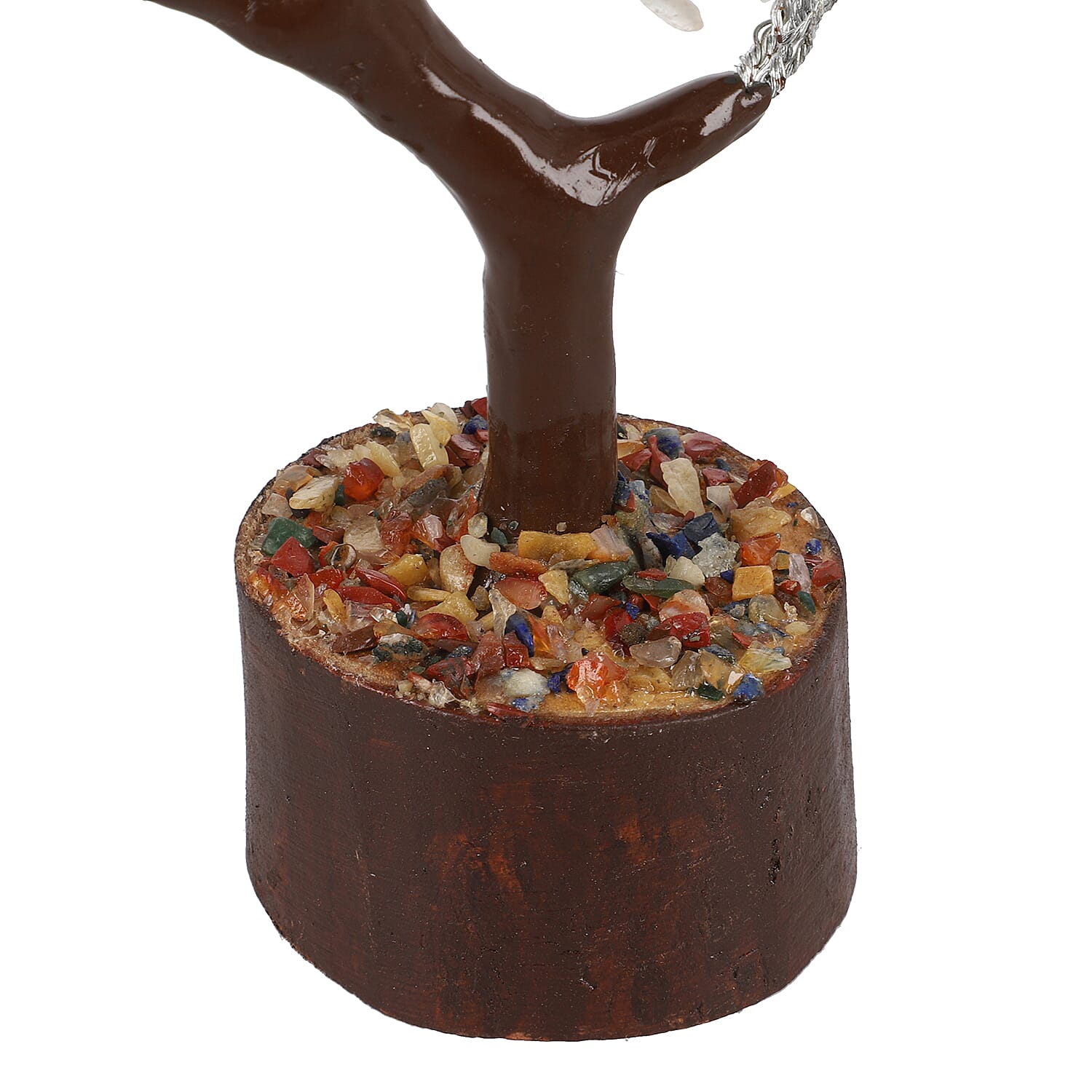 Handmade Multi Gemstone Bonsai Feng Shui Tree with Wooden Base (Size 23 Cm)