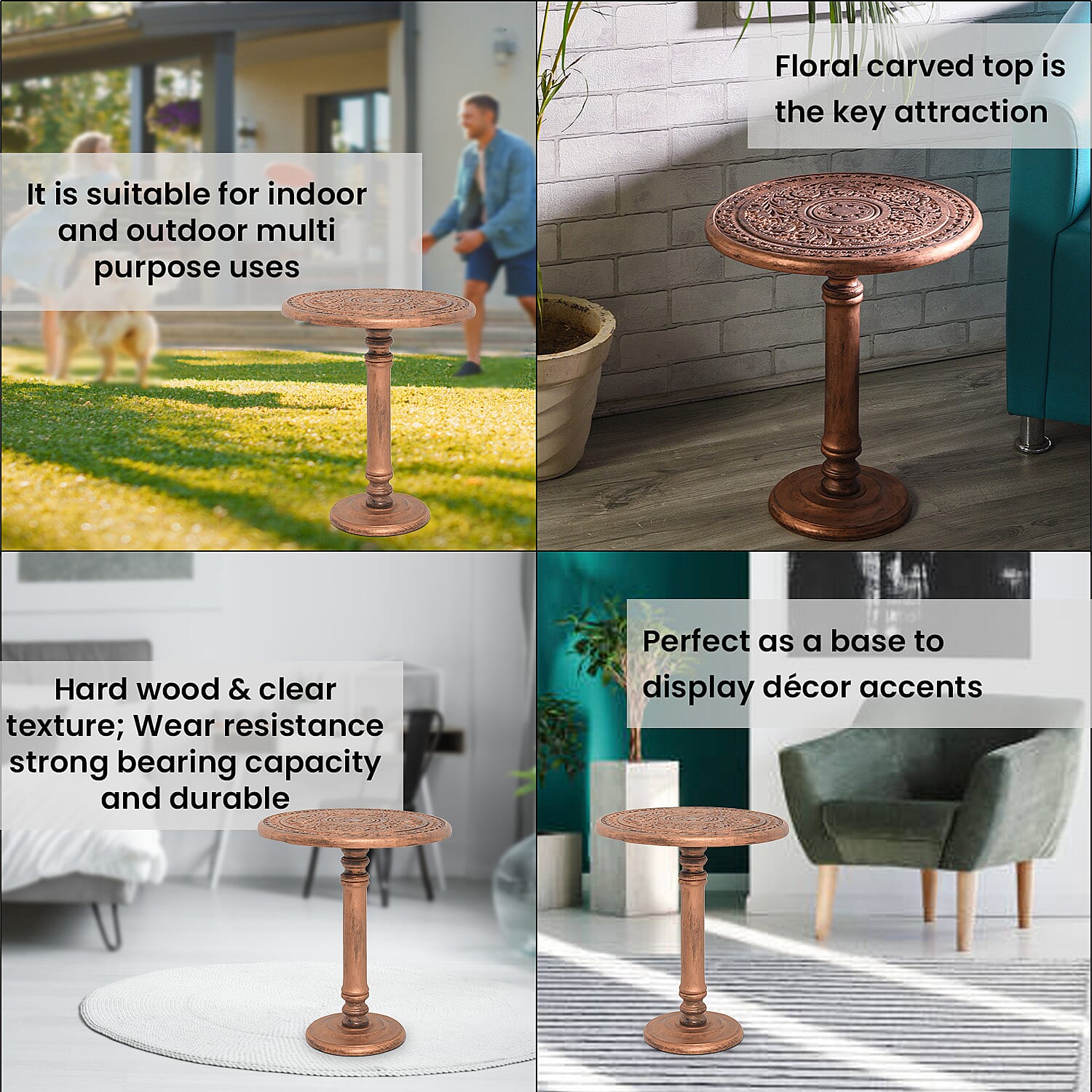 NAKKASHI Mango Wood Hand Carved Table (Knock Down) (Size 53x45 Cm)