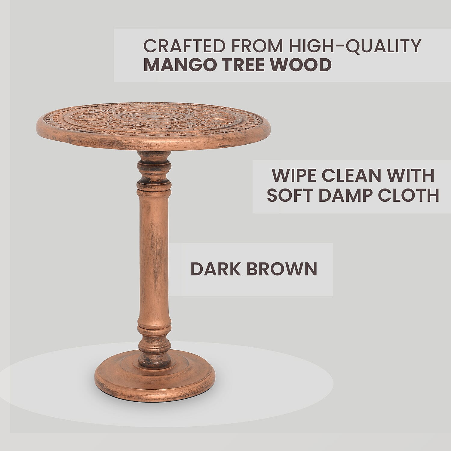 NAKKASHI Mango Wood Hand Carved Table (Knock Down) (Size 53x45 Cm)