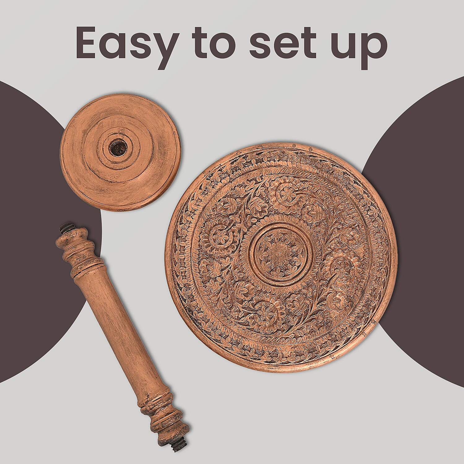 NAKKASHI Mango Wood Hand Carved Table (Knock Down) (Size 53x45 Cm)