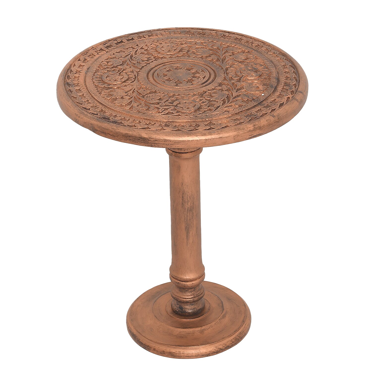 NAKKASHI Mango Wood Hand Carved Table (Knock Down) (Size 53x45 Cm)