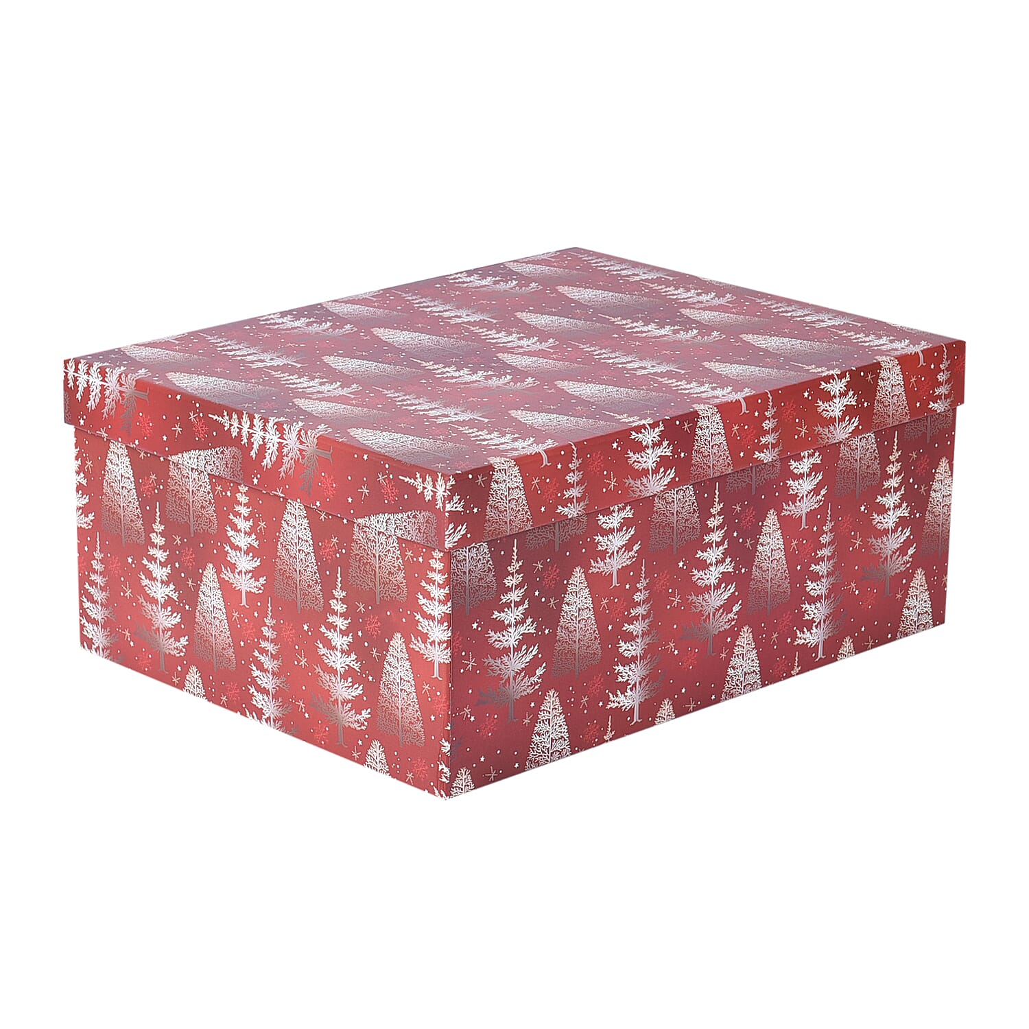 Set of 10 - Christmas Pine Tree Pattern Gift Boxes - Red