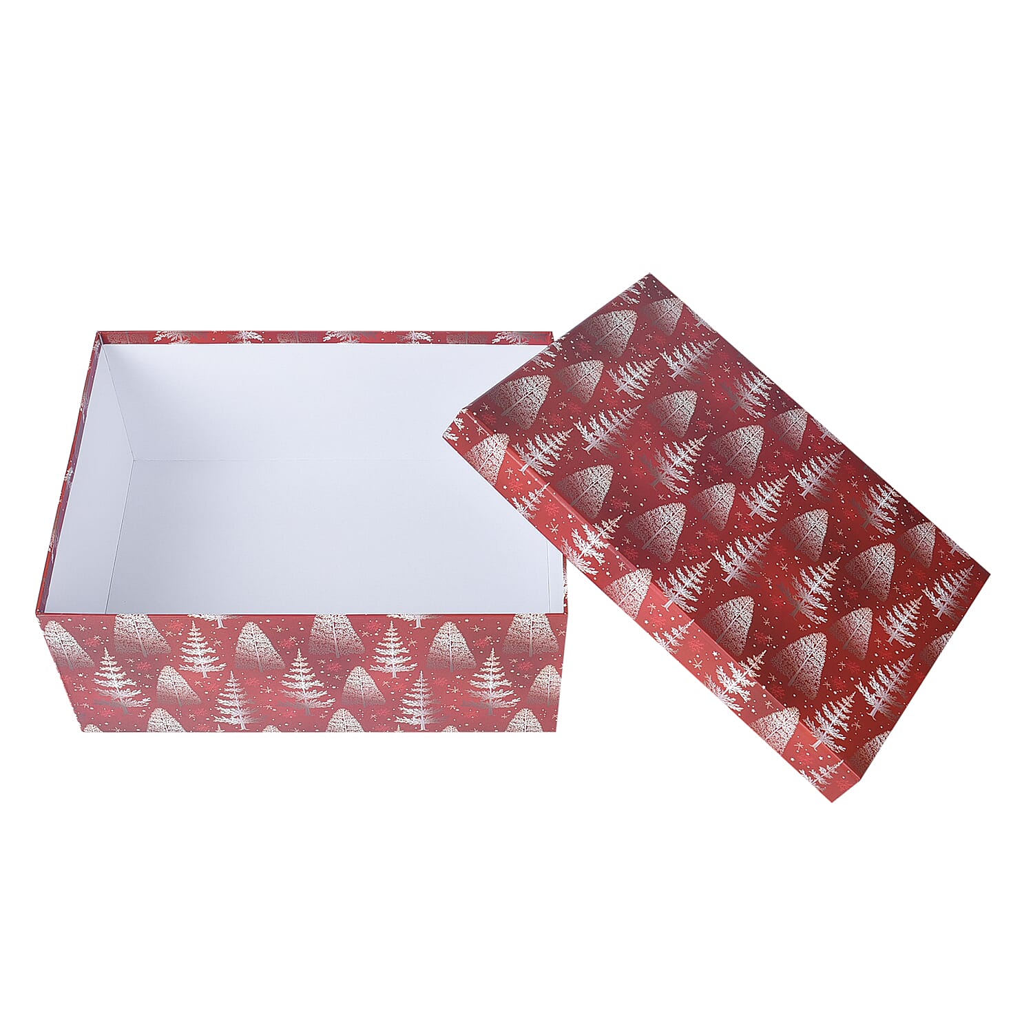 Set of 10 - Christmas Pine Tree Pattern Gift Boxes - Red