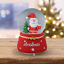X mas Water Ball with Resin Base-Santa Claus With Music Auto Snowing Material- Glass Resin Colour- red