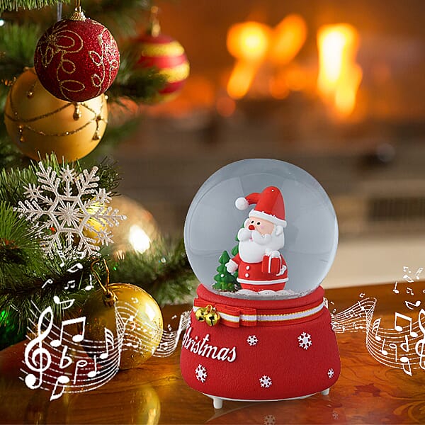 X mas Water Ball with Resin Base-Santa Claus With Music Auto Snowing Material- Glass Resin Colour- red
