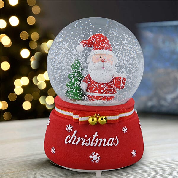 X mas Water Ball with Resin Base-Santa Claus With Music Auto Snowing Material- Glass Resin Colour- red
