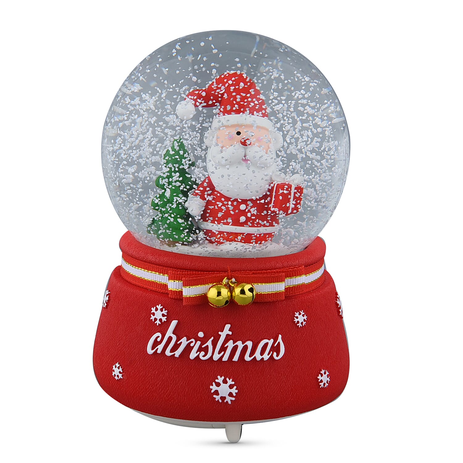 X mas Water Ball with Resin Base-Santa Claus With Music Auto Snowing Material- Glass Resin Colour- red
