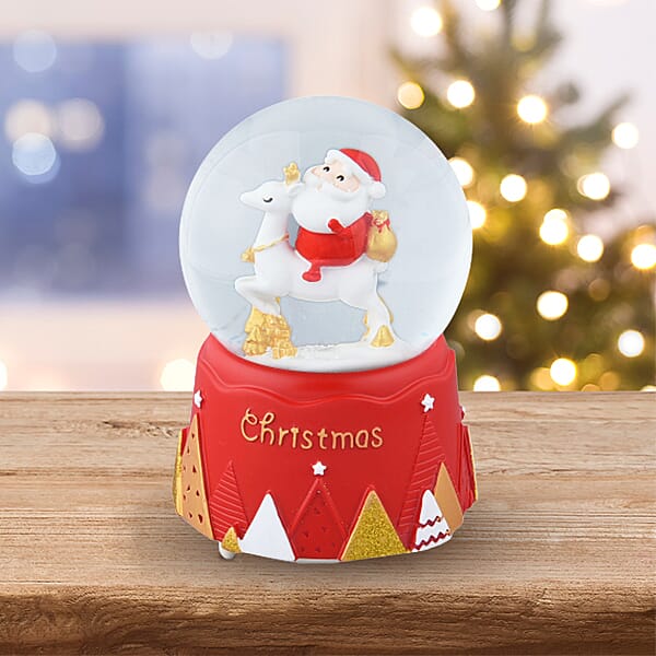 Christmas Decorative Deer & Santa Claus in Snowball with Music(Requires 3xAAA Batteries not included) - Red & Multi