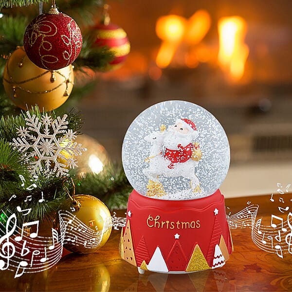 Christmas Decorative Deer & Santa Claus in Snowball with Music(Requires 3xAAA Batteries not included) - Red & Multi
