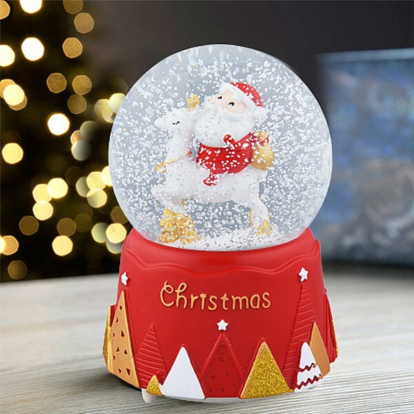 Christmas Decorative Deer & Santa Claus in Snowball with Music(Requires 3xAAA Batteries not included) - Red & Multi