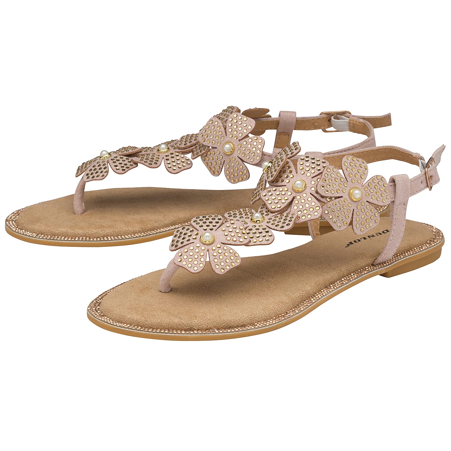 DUNLOP Rae Floral Embellished Sandals (Size 4) - Dusty Pink