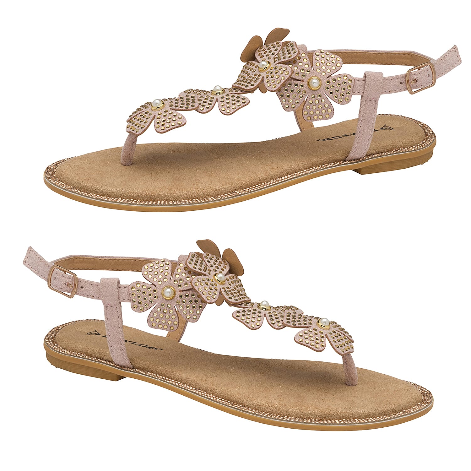 DUNLOP Rae Floral Embellished Sandals (Size 4) - Dusty Pink