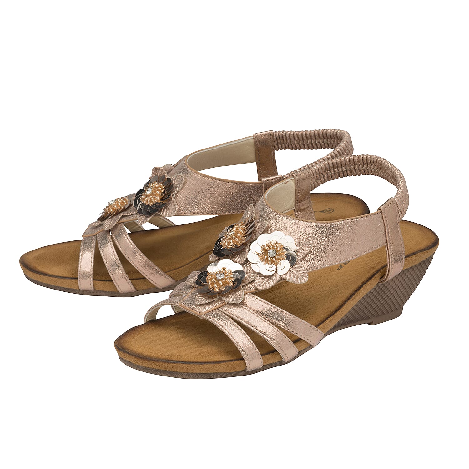 DUNLOP Gwen Floral Open Toe Sandals With Elasticated Sling-Back (Size 5) - Rose Gold