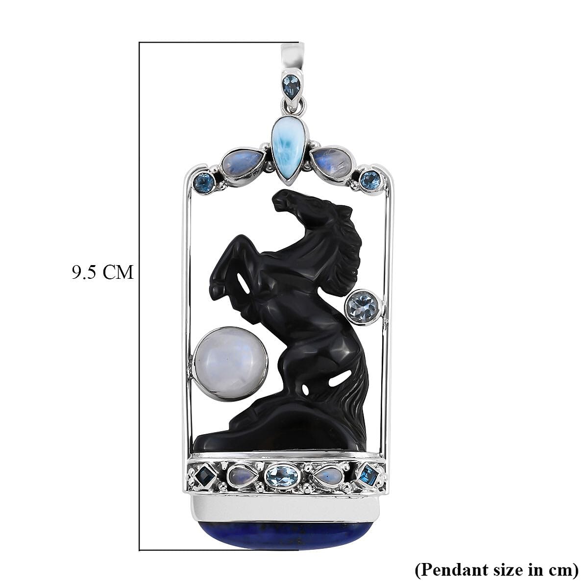 Royal Bali - Ashwa Rainbow Obsidian and Multi Gemstone Pendant in Sterling Silver 116.75 Ct, Silver Wt. 22.00 Gms