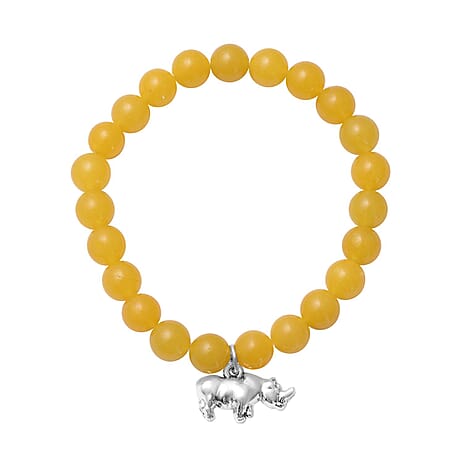 Yellow Quartzite Charm Bracelet (Size - 7.0 Strechable) in Antique Silver Tone
