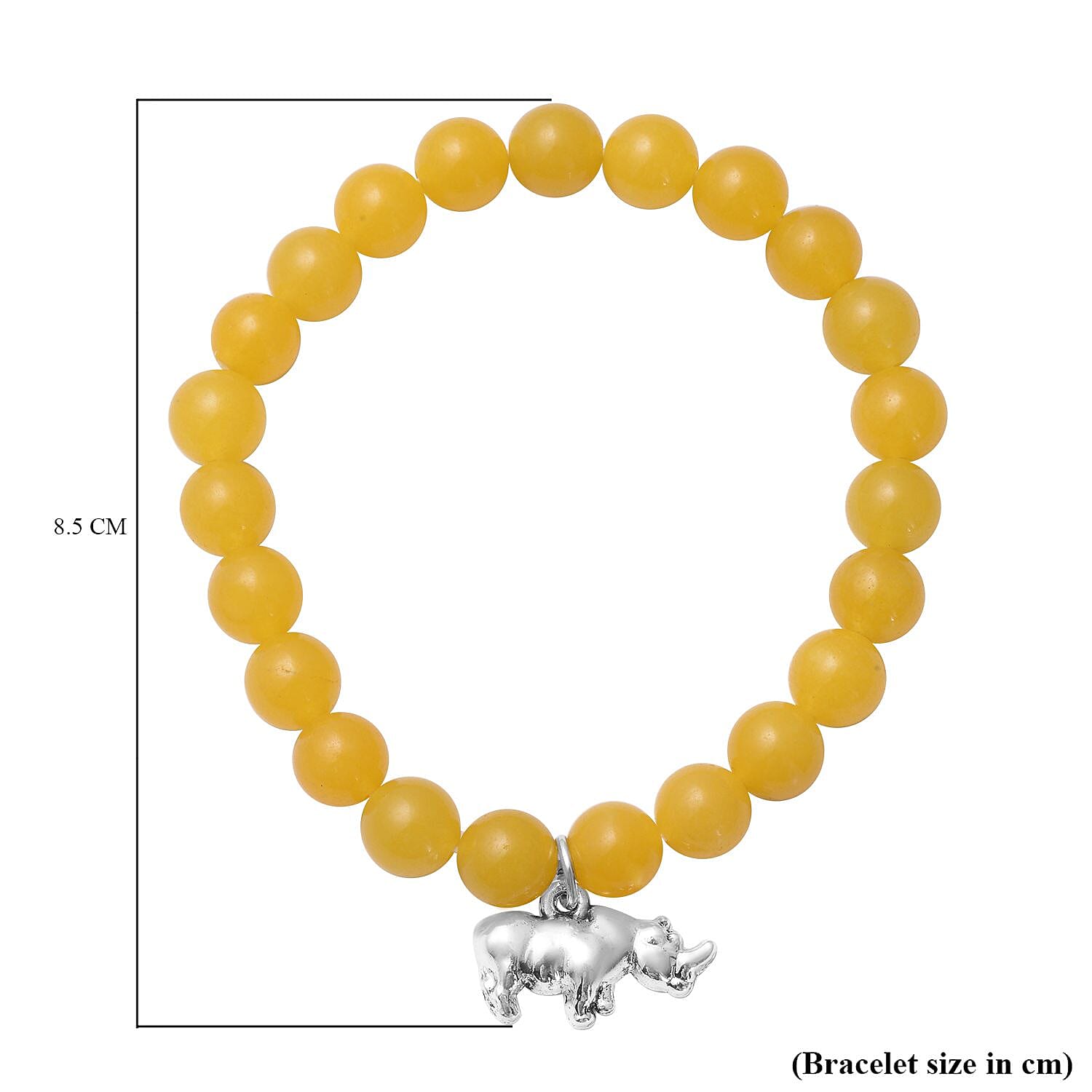 Yellow Quartzite Charm Bracelet (Size - 7.0 Strechable) in Antique Silver Tone