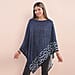 Knit Poncho with Zebra Print Border - Navy