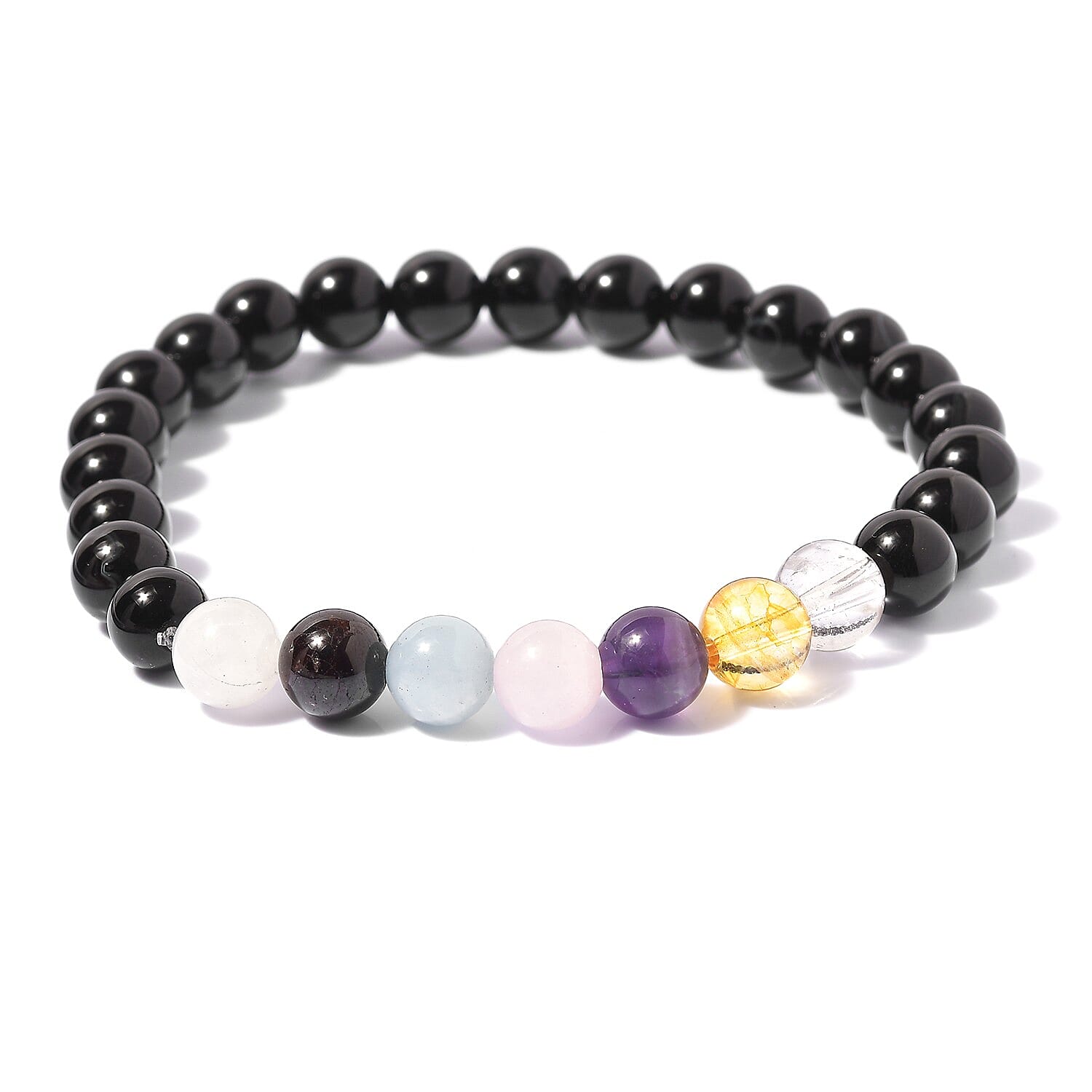 Rock Crystal Quartz Citrine and Multi Gemstones Stretchable Bracelet (Size 7.5) in Platinum Overlay Sterling Silver 100.50 Ct.