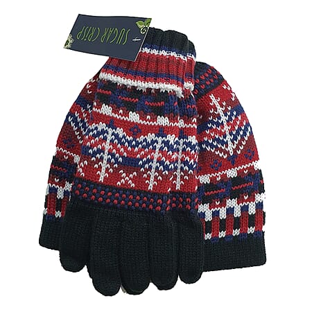 2 Piece Set - SUGARCRISP Ladies Novelty Hat And Gloves - Black and Multi