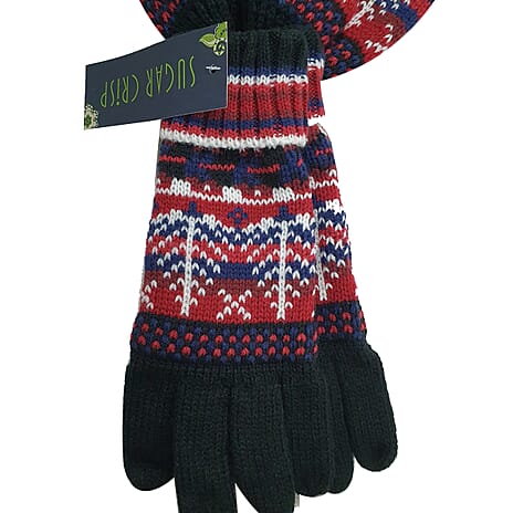 2 Piece Set - SUGARCRISP 100% Acrylic Hat & Gloves - Black