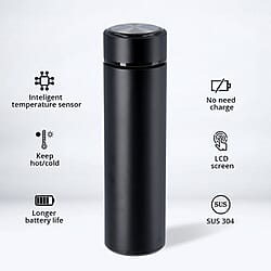 Hot & Cold Thermos Bottle with Top Temperature Display- Black