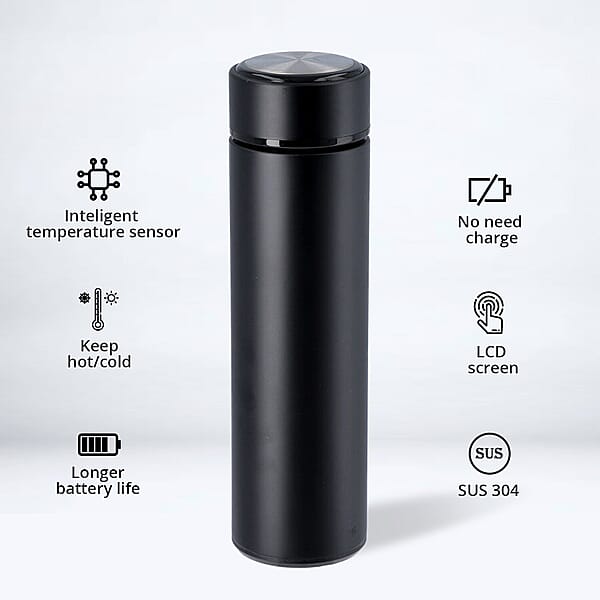 Hot & Cold Thermos Bottle with Top Temperature Display Black