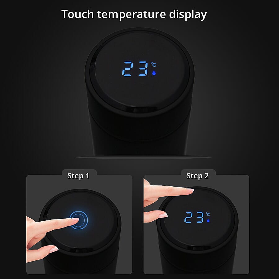 Hot & Cold Thermos Bottle with Top Temperature Display- Black