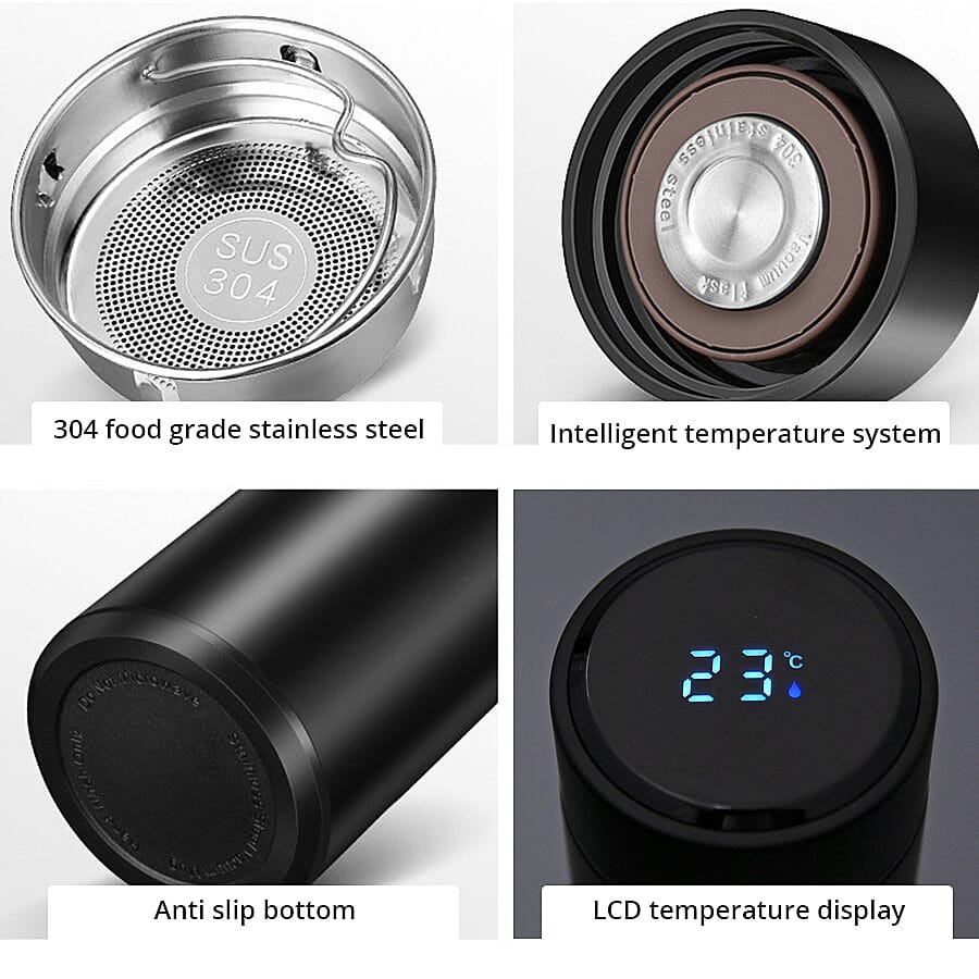 Hot & Cold Thermos Bottle with Top Temperature Display- Black