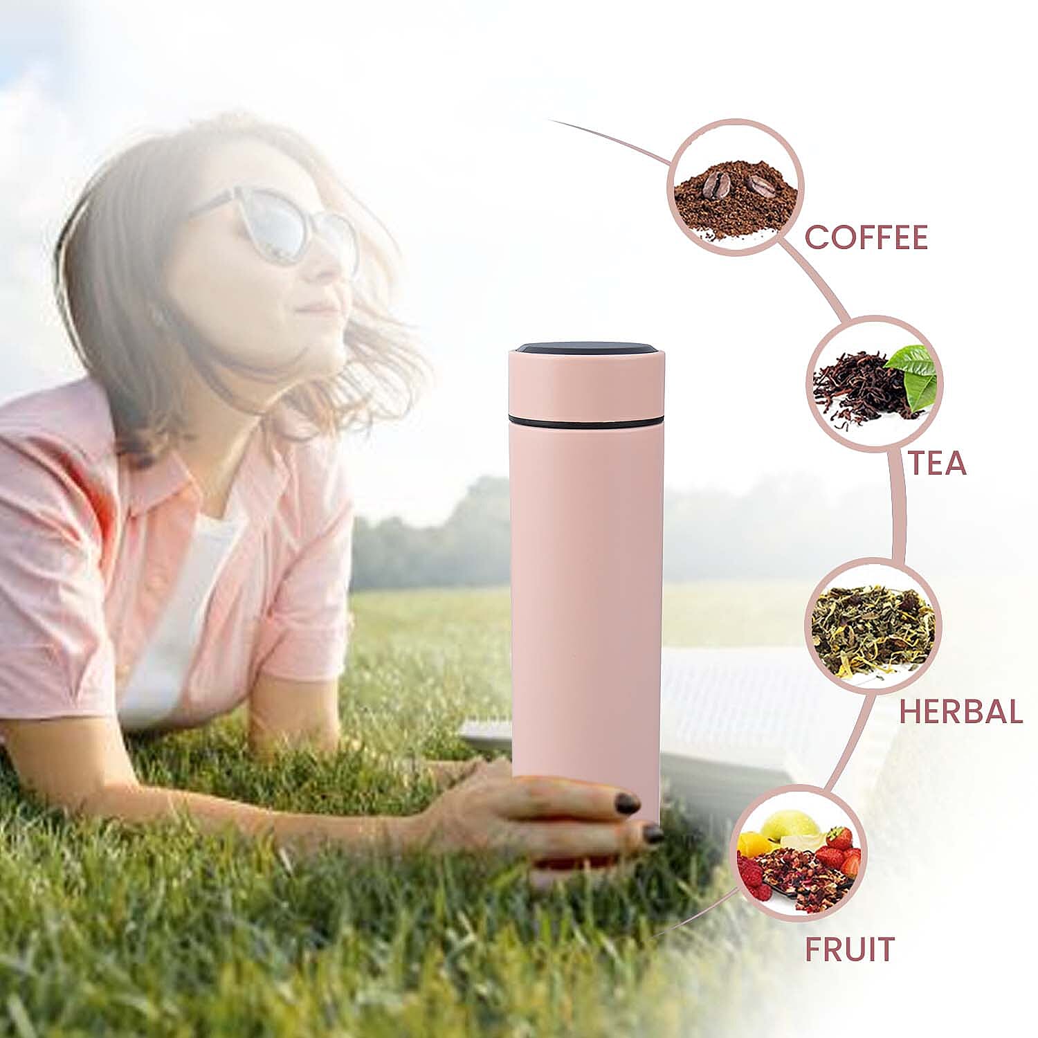 Hot & Cold Flask with Top Temperature Display (450 ML) - Pink