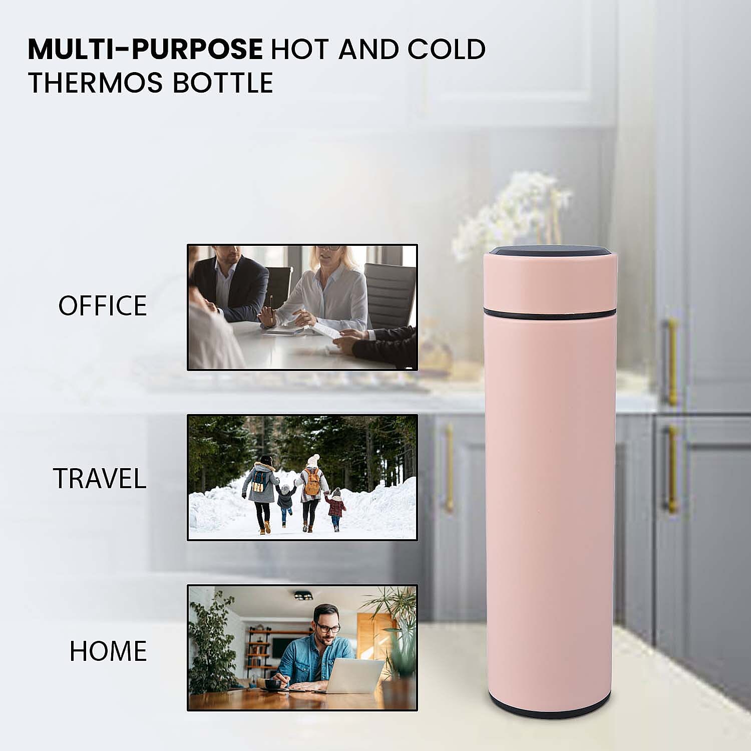 Hot & Cold Flask with Top Temperature Display (450 ML) - Pink