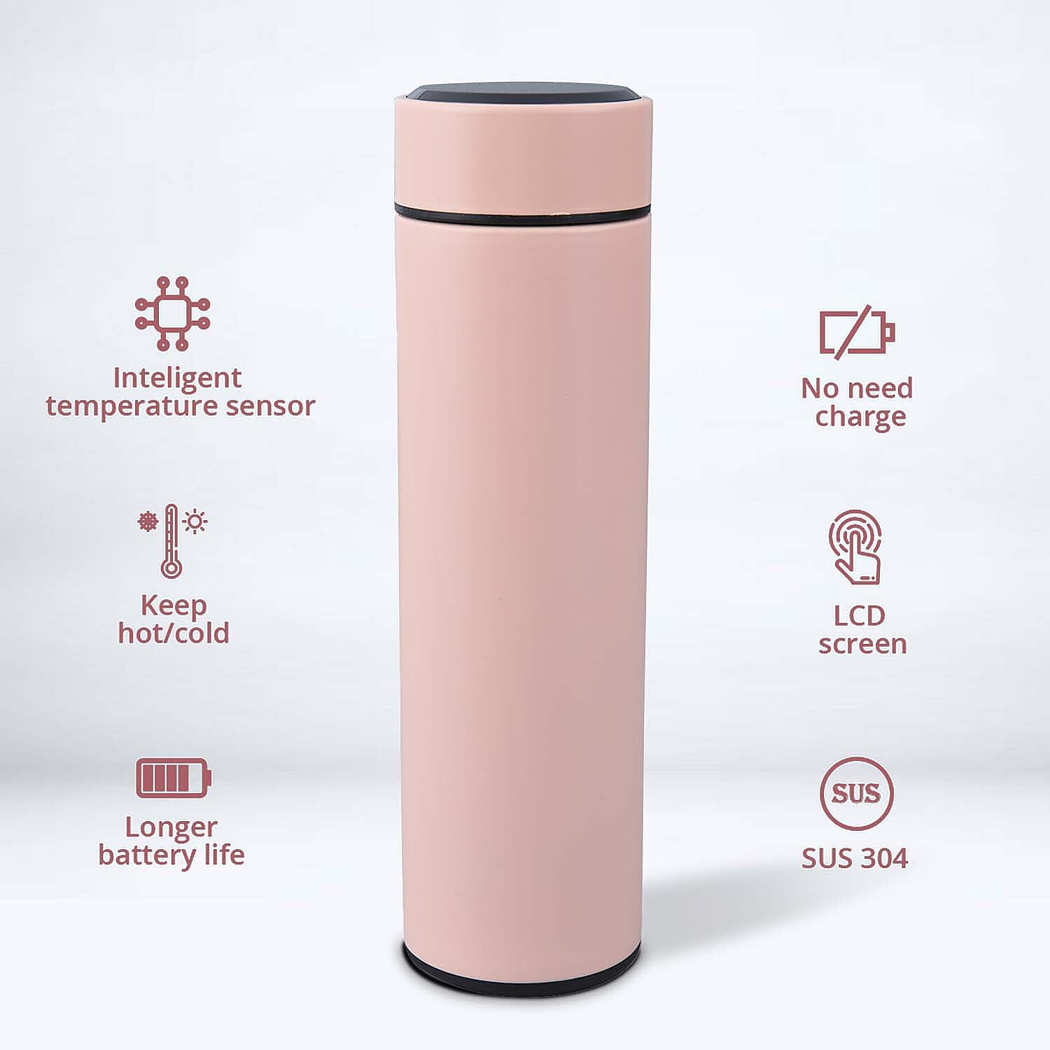 Hot & Cold Flask with Top Temperature Display (450 ML) - Pink
