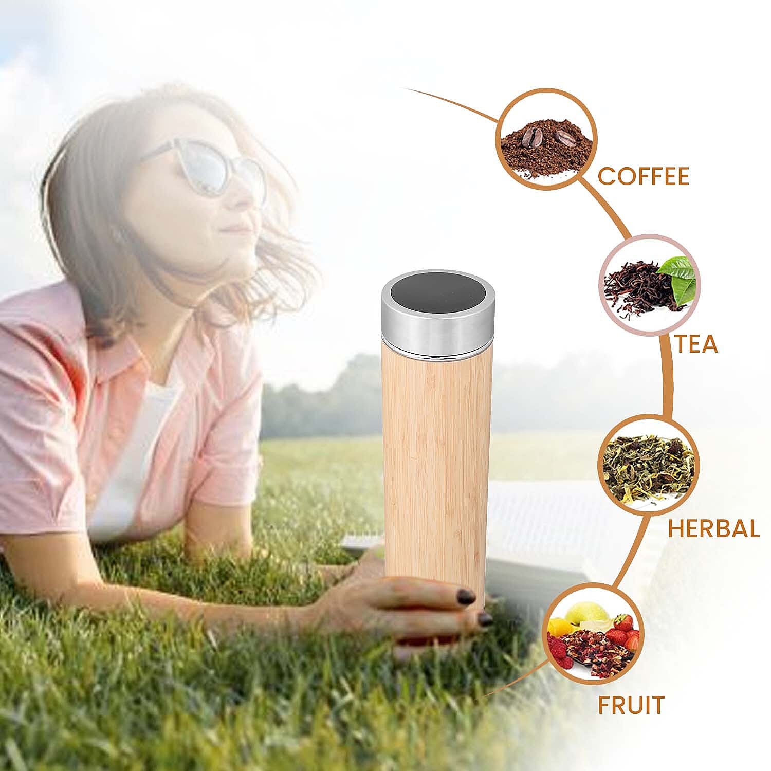 Hot & Cold Flask with Top Temperature Display (400 ML) - Wood