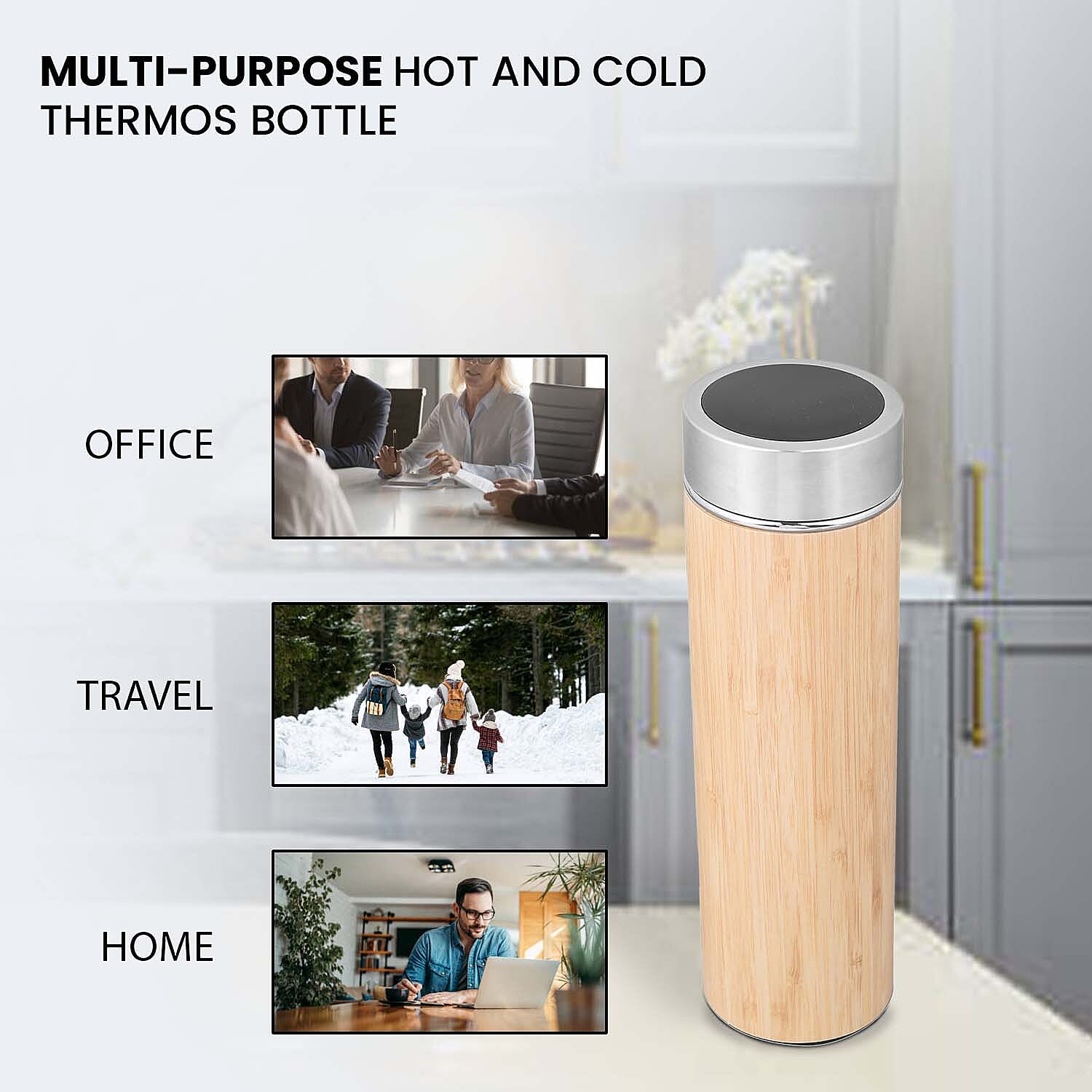 Hot & Cold Flask with Top Temperature Display (400 ML) - Wood