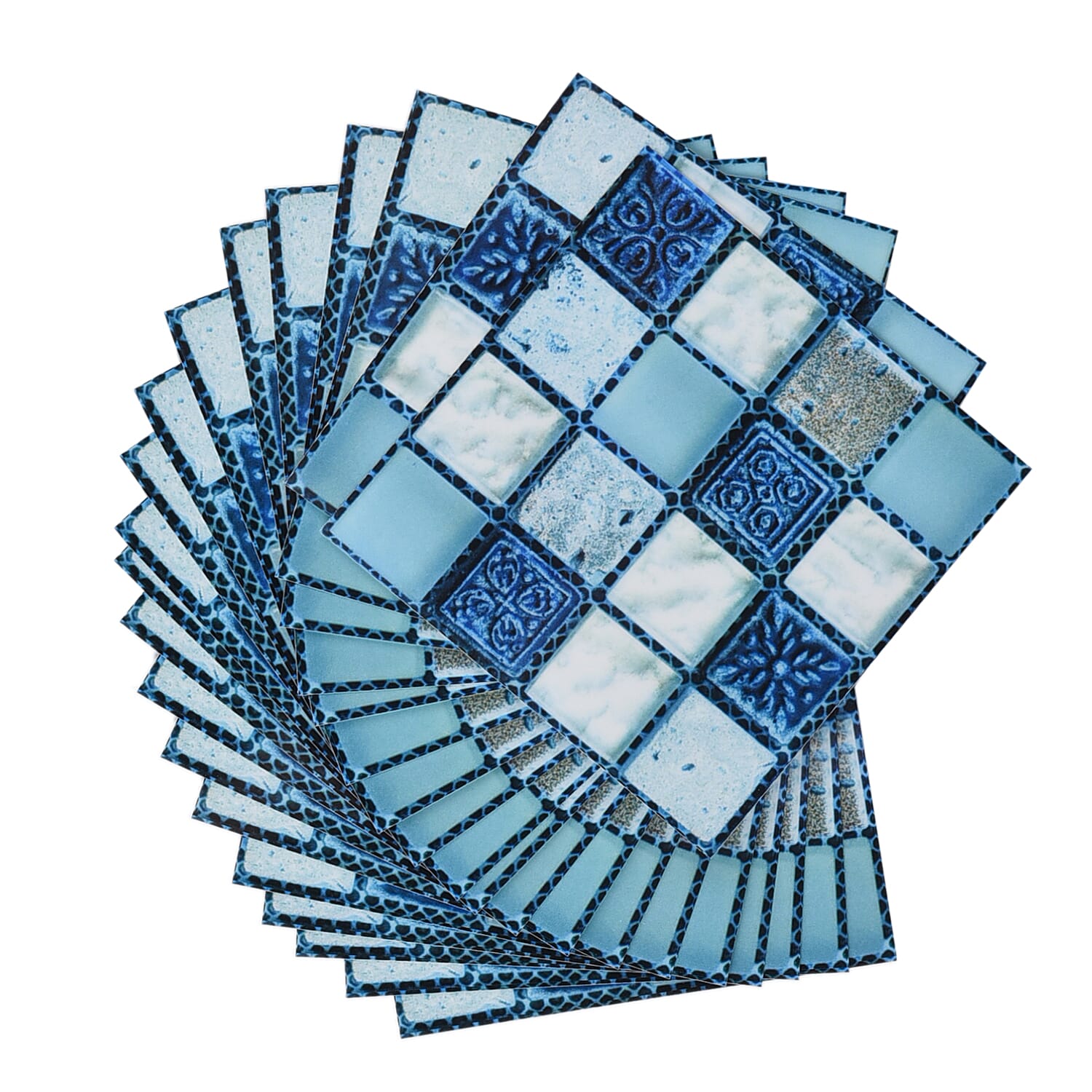 Set of 20 - Sticky Mosaics Pattern Self-Adhesive Heat and Water Resistant Tile Sticker (Size 10 Cm) - Blue