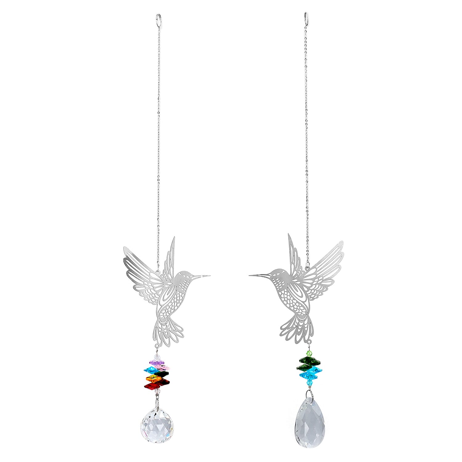 Set of 2 - Decorative Hanging Crystal Hummingbird Suncatcher