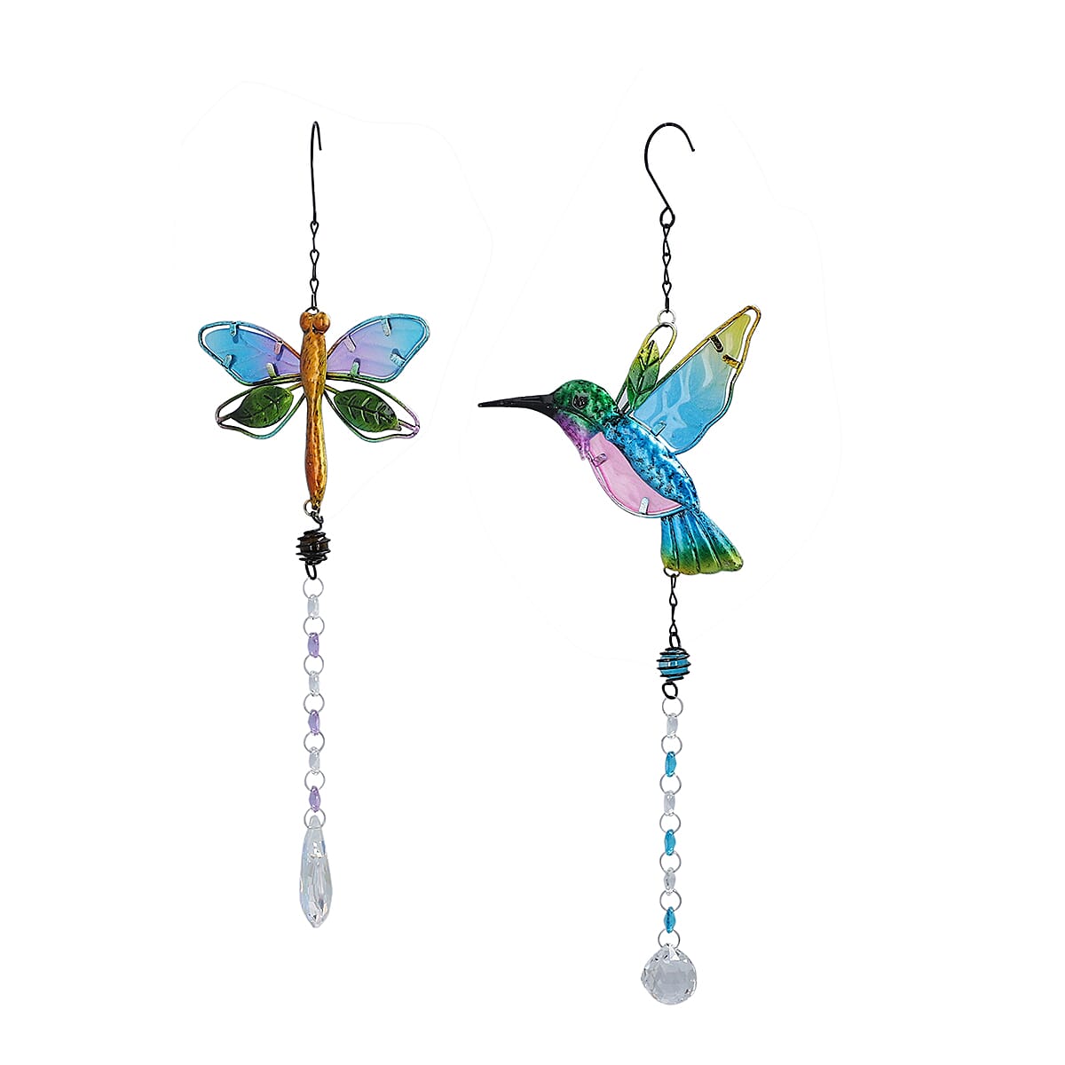 Set of 2 - Decorative Hanging Crystal Hummingbird and Dragonfly Suncatcher