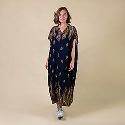 TAMSY Flora print viscose dress100 viscose  Size W80 L130cm Weight 235g navy peacock  print