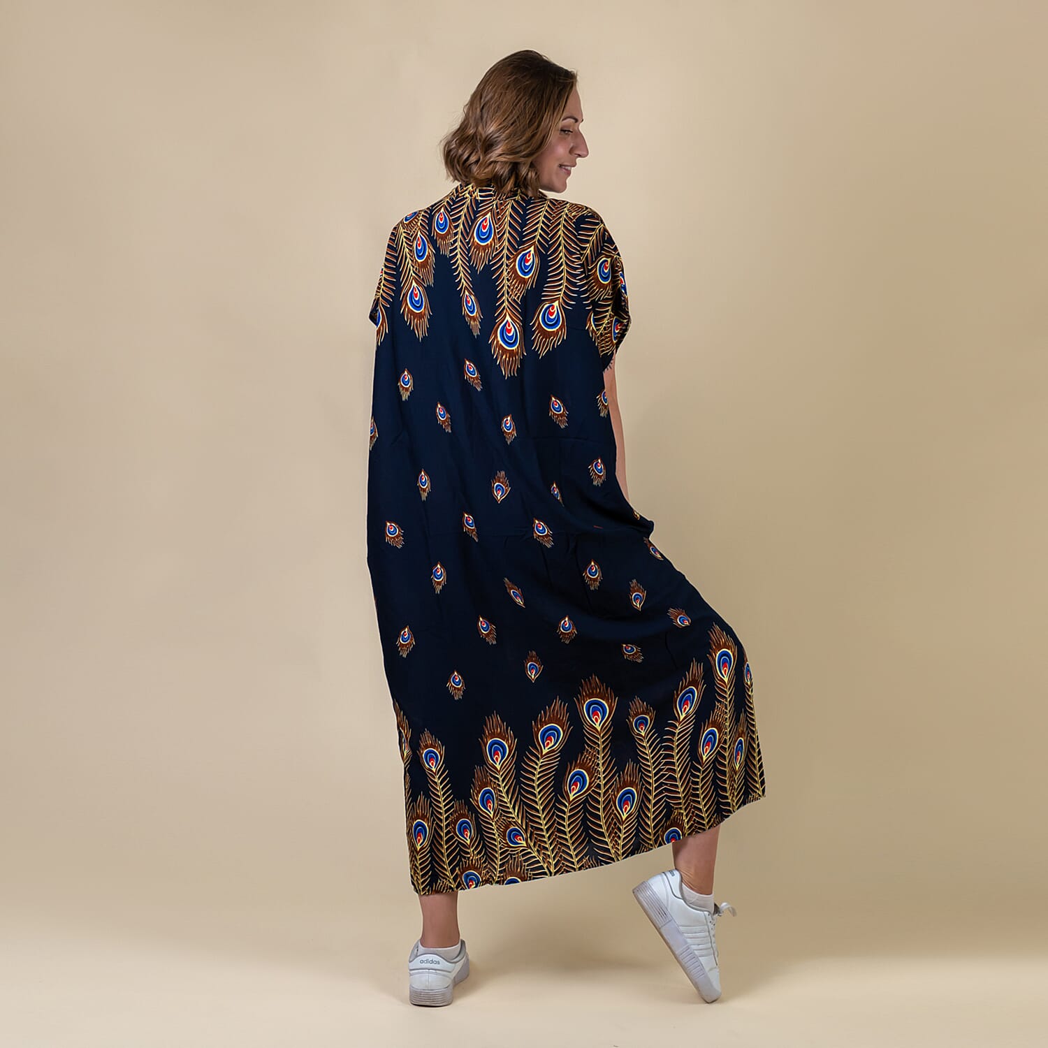 TAMSY 100% Viscose Womens Peacock Pattern Dress (Size-8-22 ) - Navy