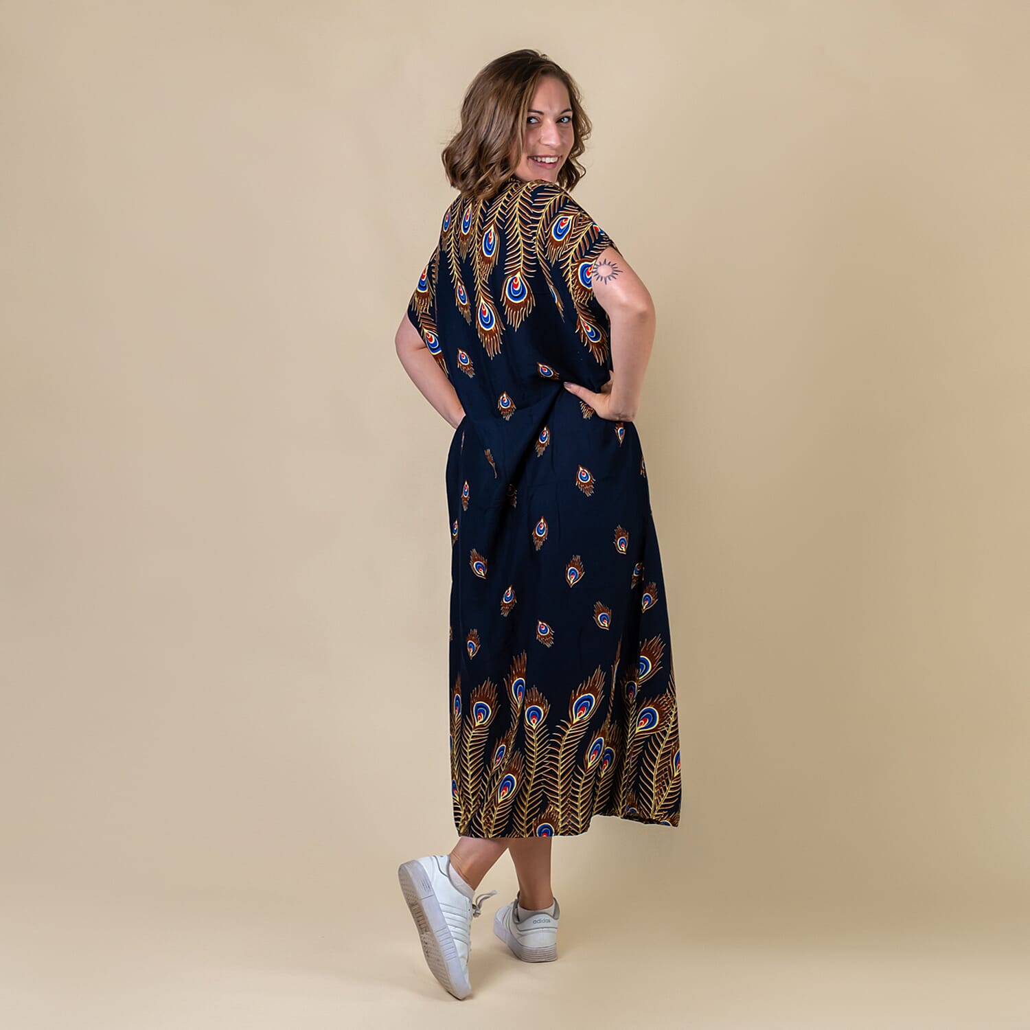 TAMSY 100% Viscose Womens Peacock Pattern Dress (Size-8-22 ) - Navy