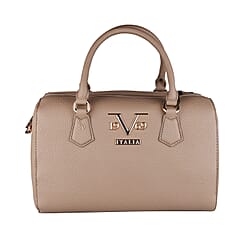 19V69 ITALIA by Alessandro Versace Litchi Pattern Tote Bag with Detachable Shoulder Strap and Zipper Closure (Size 29x15x18 Cm) - Dark Beige