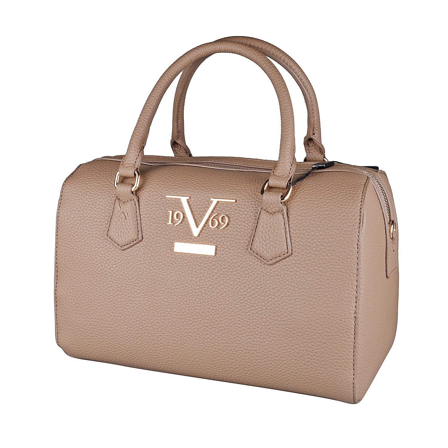 19V69 ITALIA by Alessandro Versace Litchi Pattern Tote Bag with Detachable Shoulder Strap and Zipper Closure (Size 29x15x18 Cm) - Dark Beige
